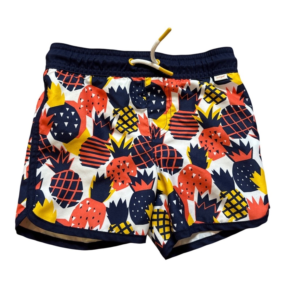 Cat & Jack Swim Trunks Kids Navy Orange Pineapple‎ Excellent Mesh Lined SIZE 2T